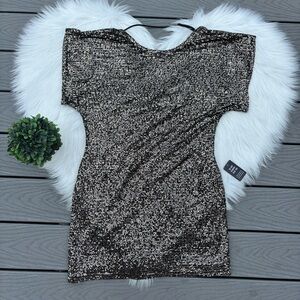 Express Drape Back Gold Sparkle Dress